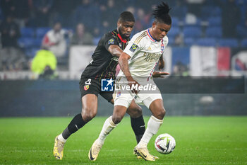 2024-03-03 - Kevin DANSO of Lens and Gift ORBAN of Lyon during the French championship Ligue 1 football match between Olympique Lyonnais and RC Lens on March 3, 2024 at Groupama stadium in Decines-Charpieu near Lyon, France - FOOTBALL - FRENCH CHAMP - LYON V LENS - FRENCH LIGUE 1 - SOCCER