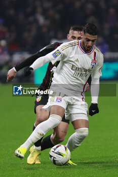 2024-03-03 - Mohamed Said BENRAHMA of Lyon and Ruben AGUILAR of Lens during the French championship Ligue 1 football match between Olympique Lyonnais and RC Lens on March 3, 2024 at Groupama stadium in Décines-Charpieu near Lyon, France - FOOTBALL - FRENCH CHAMP - LYON V LENS - FRENCH LIGUE 1 - SOCCER