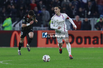 2024-03-03 - Maxence CAQUERET of Lyon during the French championship Ligue 1 football match between Olympique Lyonnais and RC Lens on March 3, 2024 at Groupama stadium in Décines-Charpieu near Lyon, France - FOOTBALL - FRENCH CHAMP - LYON V LENS - FRENCH LIGUE 1 - SOCCER