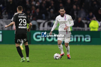 2024-03-03 - Rayan CHERKI of Lyon and Przemyslaw FRANKOWSKI of Lyon during the French championship Ligue 1 football match between Olympique Lyonnais and RC Lens on March 3, 2024 at Groupama stadium in Décines-Charpieu near Lyon, France - FOOTBALL - FRENCH CHAMP - LYON V LENS - FRENCH LIGUE 1 - SOCCER