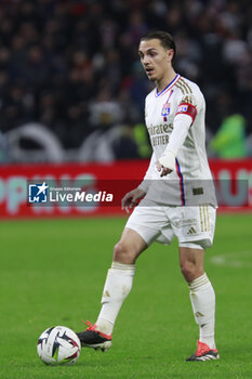 2024-03-03 - Maxence CAQUERET of Lyon during the French championship Ligue 1 football match between Olympique Lyonnais and RC Lens on March 3, 2024 at Groupama stadium in Décines-Charpieu near Lyon, France - FOOTBALL - FRENCH CHAMP - LYON V LENS - FRENCH LIGUE 1 - SOCCER