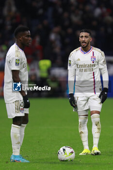 2024-03-03 - Mohamed Said BENRAHMA of Lyon and Ernest NUAMAH of Lyon during the French championship Ligue 1 football match between Olympique Lyonnais and RC Lens on March 3, 2024 at Groupama stadium in Décines-Charpieu near Lyon, France - FOOTBALL - FRENCH CHAMP - LYON V LENS - FRENCH LIGUE 1 - SOCCER