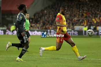 2024-03-09 - Kevin Danso of Lens, left Banzouzi Bradley Locko of Brest during the French championship Ligue 1 football match between RC Lens and Stade Brestois on March 9, 2024 at Bollaert Delelis stadium in Lens, France - FOOTBALL - FRENCH CHAMP - LENS V BREST - FRENCH LIGUE 1 - SOCCER