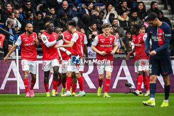 2024-03-10 - Oumar DIAKITE of Reims celebrate his goal with teammates during the French championship Ligue 1 football match between Paris Saint-Germain and Stade de Reims on March 10, 2024 at Parc des Princes stadium in Paris, France - FOOTBALL - FRENCH CHAMP - PARIS SG V REIMS - FRENCH LIGUE 1 - SOCCER