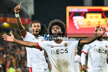 2024-03-16 - Terem MOFFI of Nice celebrate his goal with Khephren THURAM of Nice during the French championship Ligue 1 football match between RC Lens and OGC Nice on March 16, 2024 at Bollaert-Delelis stadium in Lens, France - FOOTBALL - FRENCH CHAMP - LENS V NICE - FRENCH LIGUE 1 - SOCCER
