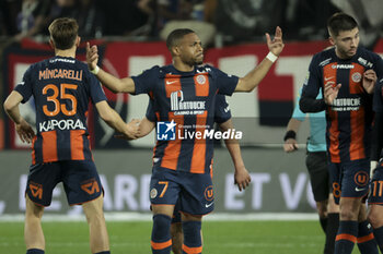 2024-03-17 - Arnaud Nordin of Montpellier celebrates his goal during the French championship Ligue 1 football match between Montpellier HSC (MHSC) and Paris Saint-Germain (PSG) on March 17, 2024 at La Mosson stadium in Montpellier, France - FOOTBALL - FRENCH CHAMP - MONTPELLIER V PARIS SG - FRENCH LIGUE 1 - SOCCER