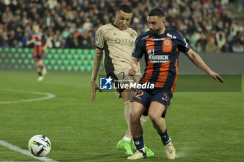 2024-03-17 - Kylian Mbappe of PSG, Jordan Ferri of Montpellier during the French championship Ligue 1 football match between Montpellier HSC (MHSC) and Paris Saint-Germain (PSG) on March 17, 2024 at La Mosson stadium in Montpellier, France - FOOTBALL - FRENCH CHAMP - MONTPELLIER V PARIS SG - FRENCH LIGUE 1 - SOCCER