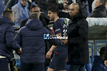 2024-03-31 - Lucas Beraldo of PSG leaves the pitch after receiving a red card during the French championship Ligue 1 football match between Olympique de Marseille (OM) and Paris Saint-Germain (PSG) on March 31, 2024 at Stade Velodrome in Marseille, France - FOOTBALL - FRENCH CHAMP - MARSEILLE V PARIS SG - FRENCH LIGUE 1 - SOCCER