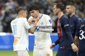 2024-03-31 - Amine Harit, Leonardo Balerdi of Marseille during the French championship Ligue 1 football match between Olympique de Marseille (OM) and Paris Saint-Germain (PSG) on March 31, 2024 at Stade Velodrome in Marseille, France - FOOTBALL - FRENCH CHAMP - MARSEILLE V PARIS SG - FRENCH LIGUE 1 - SOCCER