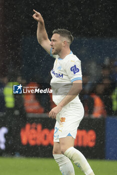 2024-03-31 - Jordan Veretout of Marseille celebrates his goal before his goal being cancelled during the French championship Ligue 1 football match between Olympique de Marseille (OM) and Paris Saint-Germain (PSG) on March 31, 2024 at Stade Velodrome in Marseille, France - FOOTBALL - FRENCH CHAMP - MARSEILLE V PARIS SG - FRENCH LIGUE 1 - SOCCER