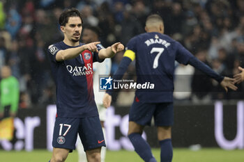 2024-03-31 - Vitinha of PSG celebrates his goal during the French championship Ligue 1 football match between Olympique de Marseille (OM) and Paris Saint-Germain (PSG) on March 31, 2024 at Stade Velodrome in Marseille, France - FOOTBALL - FRENCH CHAMP - MARSEILLE V PARIS SG - FRENCH LIGUE 1 - SOCCER