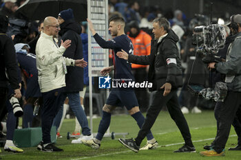 2024-03-31 - Nacerdine Sekai, Lucas Hernandez of PSG, PSG coach Luis Enrique celebrate the victory following the French championship Ligue 1 football match between Olympique de Marseille (OM) and Paris Saint-Germain (PSG) on March 31, 2024 at Stade Velodrome in Marseille, France - FOOTBALL - FRENCH CHAMP - MARSEILLE V PARIS SG - FRENCH LIGUE 1 - SOCCER
