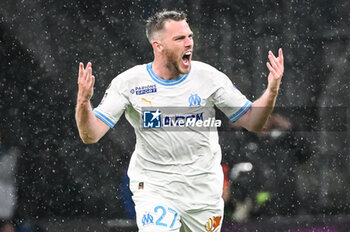 2024-03-31 - Jordan VERETOUT of Marseille celebrates his goal during the French championship Ligue 1 football match between Olympique de Marseille and Paris Saint-Germain on March 31, 2024 at Orange Velodrome stadium in Marseille, France - FOOTBALL - FRENCH CHAMP - MARSEILLE V PARIS SG - FRENCH LIGUE 1 - SOCCER