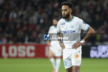 2024-04-05 - Pierre-Emerick Aubameyang of Marseille during the French championship Ligue 1 football match between Lille OSC (LOSC) and Olympique de Marseille (OM) on April 5, 2024 at Stade Pierre Mauroy in Villeneuve-d'Ascq near Lille, France - FOOTBALL - FRENCH CHAMP - LILLE V MARSEILLE - FRENCH LIGUE 1 - SOCCER