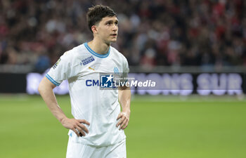 2024-04-05 - Leonardo Balerdi of Marseille during the French championship Ligue 1 football match between Lille OSC (LOSC) and Olympique de Marseille (OM) on April 5, 2024 at Stade Pierre Mauroy in Villeneuve-d'Ascq near Lille, France - FOOTBALL - FRENCH CHAMP - LILLE V MARSEILLE - FRENCH LIGUE 1 - SOCCER