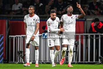 2024-04-06 - Habib KEITA of Clermont celebrate his goal with Jim ALLEVINAH of Clermont and Alan VIRGINIUS of Clermont during the French championship Ligue 1 football match between Paris Saint-Germain and Clermont Foot 63 on April 6, 2024 at Parc des Princes stadium in Paris, France - FOOTBALL - FRENCH CHAMP - PARIS SG V CLERMONT - FRENCH LIGUE 1 - SOCCER