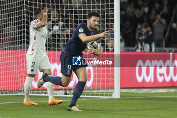 2024-04-06 - Goncalo Ramos of PSG celebrates his goal during the French championship Ligue 1 football match between Paris Saint-Germain and Clermont Foot 63 on April 6, 2024 at Parc des Princes stadium in Paris, France - FOOTBALL - FRENCH CHAMP - PARIS SG V CLERMONT - FRENCH LIGUE 1 - SOCCER