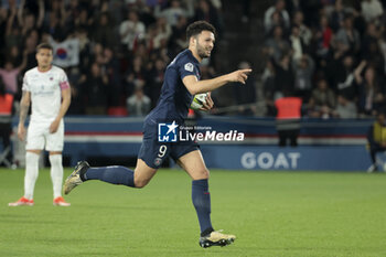 2024-04-06 - Goncalo Ramos of PSG celebrates his goal during the French championship Ligue 1 football match between Paris Saint-Germain and Clermont Foot 63 on April 6, 2024 at Parc des Princes stadium in Paris, France - FOOTBALL - FRENCH CHAMP - PARIS SG V CLERMONT - FRENCH LIGUE 1 - SOCCER