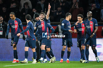 2024-04-21 - Lucas BERALDO of PSG celebrate his goal with teammates during the French championship Ligue 1 football match between Paris Saint-Germain and Olympique Lyonnais (Lyon) on April 21, 2024 at Parc des Princes stadium in Paris, France - FOOTBALL - FRENCH CHAMP - PARIS SG V LYON - FRENCH LIGUE 1 - SOCCER