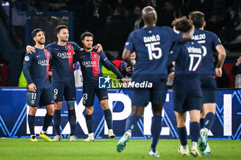 2024-04-21 - Goncalo RAMOS of PSG celebrate his goal with Marco ASENSIO of PSG, Warren ZAIRE-EMERY of PSG and teammates during the French championship Ligue 1 football match between Paris Saint-Germain and Olympique Lyonnais (Lyon) on April 21, 2024 at Parc des Princes stadium in Paris, France - FOOTBALL - FRENCH CHAMP - PARIS SG V LYON - FRENCH LIGUE 1 - SOCCER