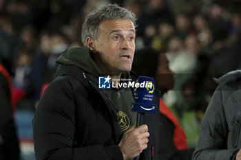 2024-04-21 - PSG coach Luis Enrique is interviewed by Amazon Prime Video during the French championship Ligue 1 football match between Paris Saint-Germain and Olympique Lyonnais (Lyon) on April 21, 2024 at Parc des Princes stadium in Paris, France - FOOTBALL - FRENCH CHAMP - PARIS SG V LYON - FRENCH LIGUE 1 - SOCCER