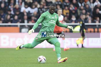 2024-04-24 - Lorient goalkeeper Yvon Mvogo during the French championship Ligue 1 football match between FC Lorient and Paris Saint-Germain (PSG) on April 24, 2024 at Stade du Moustoir in Lorient, France - FOOTBALL - FRENCH CHAMP - LORIENT V PARIS SG - FRENCH LIGUE 1 - SOCCER