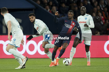 2024-04-27 - Christopher Operi of Le Havre, Ousmane Dembele of PSG, Abdoulaye Toure of Le Havre during the French championship Ligue 1 football match between Paris Saint-Germain (PSG) and Le Havre AC (HAC) on April 27, 2024 at Parc des Princes stadium in Paris, France - FOOTBALL - FRENCH CHAMP - PARIS SG V LE HAVRE - FRENCH LIGUE 1 - SOCCER