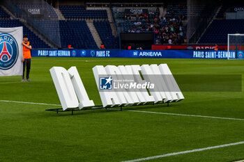 2024-05-11 - The official logo on the pitch ahead of the Women's French championship, D1 Arkema, Play-offs Semi-final football match between Paris Saint-Germain and Paris FC on May 11, 2024 at Parc des Princes stadium in Paris, France - FOOTBALL - WOMEN'S FRENCH CHAMP - PARIS SG V PARIS FC - FRENCH WOMEN DIVISION 1 - SOCCER