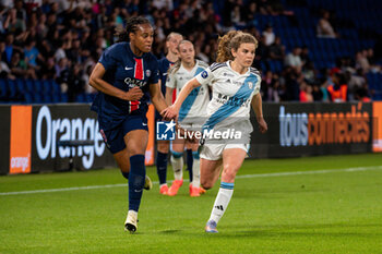 2024-05-11 - Marie Antoinette Katoto of Paris Saint Germain and Daphne Corboz of Paris FC fight for the ball during the Women's French championship, D1 Arkema, Play-offs Semi-final football match between Paris Saint-Germain and Paris FC on May 11, 2024 at Parc des Princes stadium in Paris, France - FOOTBALL - WOMEN'S FRENCH CHAMP - PARIS SG V PARIS FC - FRENCH WOMEN DIVISION 1 - SOCCER