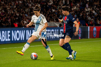 2024-05-11 - Mathilde Bourdieu of Paris FC and Elisa De Almeida of Paris Saint Germain fight for the ball during the Women's French championship, D1 Arkema, Play-offs Semi-final football match between Paris Saint-Germain and Paris FC on May 11, 2024 at Parc des Princes stadium in Paris, France - FOOTBALL - WOMEN'S FRENCH CHAMP - PARIS SG V PARIS FC - FRENCH WOMEN DIVISION 1 - SOCCER