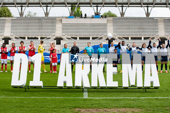 2024-05-17 - The D1 Arkema promotional sign ahead of the Women's French championship, Play-offs, 3rd place football match between Paris FC and Stade de Reims on May 17, 2024 at Sébastien Charléty stadium in Paris, France - FOOTBALL - WOMEN'S FRENCH CHAMP - 3RD PLACE - PARIS FC V REIMS - FRENCH WOMEN DIVISION 1 - SOCCER