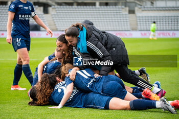 2024-05-17 - Kessya Bussy of Paris FC and Ines Marques of Paris FC celebrate the goal with teammates during the Women's French championship, Play-offs, 3rd place football match between Paris FC and Stade de Reims on May 17, 2024 at Sébastien Charléty stadium in Paris, France - FOOTBALL - WOMEN'S FRENCH CHAMP - 3RD PLACE - PARIS FC V REIMS - FRENCH WOMEN DIVISION 1 - SOCCER