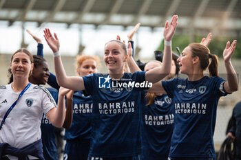 2024-05-17 - Margaux Le Mouel of Paris FC celebrates the victory after the Women's French championship, Play-offs, 3rd place football match between Paris FC and Stade de Reims on May 17, 2024 at Sébastien Charléty stadium in Paris, France - FOOTBALL - WOMEN'S FRENCH CHAMP - 3RD PLACE - PARIS FC V REIMS - FRENCH WOMEN DIVISION 1 - SOCCER