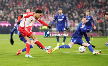 2024-01-12 - Jamal Musiala of Bayern Munich scores a goal 1-0 during the German championship Bundesliga football match between Bayern Munich and TSG 1899 Hoffenheim on January 12, 2024 at Allianz Arena in Munich, Germany - FOOTBALL - GERMAN CHAMP - BAYERN MUNICH V HOFFENHEIM - GERMAN BUNDESLIGA - SOCCER