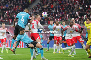 2024-01-20 - Jonathan Tah of Leverkusen scores a goal 2-2 during the German championship Bundesliga football match between RB Leipzig and Bayer 04 Leverkusen on January 20, 2024 at Red Bull Arena in Leipzig, Germany - FOOTBALL - GERMAN CHAMP - LEIPZIG V LEVERKUSEN - GERMAN BUNDESLIGA - SOCCER