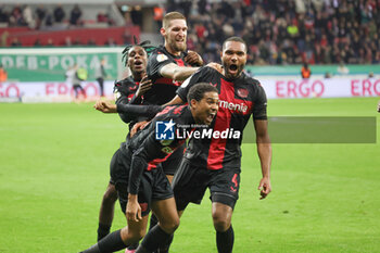 2024-02-06 - Jonathan Tah (4) of Bayer Leverkusen celebrates his goal 3-2 with teammates during the German Cup, DFB Pokal, Quarter-Final football match between Bayer Leverkusen and VfB Stuttgart on February 6, 2024 at BayArena in Leverkusen, Germany - FOOTBALL - GERMAN CUP - LEVERKUSEN V STUTTGART - GERMAN BUNDESLIGA - SOCCER