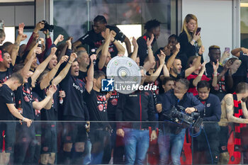 2024-04-14 - Leverkusen players and coach Xabi Alonso celebrate German league title 2024 following the German championship Bundesliga football match between Bayer Leverkusen and Werder Bremen on April 14, 2024 at BayArena in Leverkusen, Germany - FOOTBALL - GERMAN CHAMP - LEVERKUSEN V BREMEN - GERMAN BUNDESLIGA - SOCCER