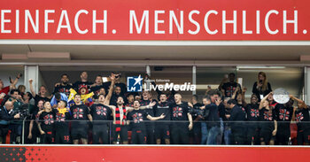 2024-04-14 - Leverkusen players and coach Xabi Alonso celebrate German league title 2024 following the German championship Bundesliga football match between Bayer Leverkusen and Werder Bremen on April 14, 2024 at BayArena in Leverkusen, Germany - FOOTBALL - GERMAN CHAMP - LEVERKUSEN V BREMEN - GERMAN BUNDESLIGA - SOCCER