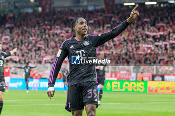 2024-04-20 - Mathys Tel of Bayern Munich celebrates his goal 0-4 during the German championship Bundesliga football match between Union Berlin and Bayern Munich on April 20, 2024 at An der Alten Försterei stadium in Berlin, Germany - FOOTBALL - GERMAN CHAMP - UNION BERLIN V BAYERN MUNICH - GERMAN BUNDESLIGA - SOCCER