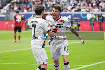 2024-05-05 - Exequiel Palacios of Leverkusen celebrates his goal 1-3 with Jonas Hofmann during the German championship Bundesliga football match between Eintracht Frankfurt and Bayer 04 Leverkusen on May 5, 2024 at Deutsche Bank Park in Frankfurt, Germany - FOOTBALL - GERMAN CHAMP - FRANKFURT V LEVERKUSEN - GERMAN BUNDESLIGA - SOCCER