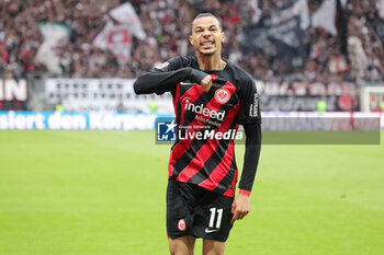 2024-05-05 - Hugo Ekitike of Frankfurt celebrates his goal 1-1 during the German championship Bundesliga football match between Eintracht Frankfurt and Bayer 04 Leverkusen on May 5, 2024 at Deutsche Bank Park in Frankfurt, Germany - FOOTBALL - GERMAN CHAMP - FRANKFURT V LEVERKUSEN - GERMAN BUNDESLIGA - SOCCER