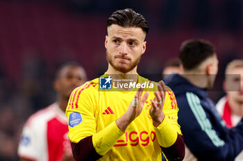 2024-02-03 - Goalkeeper Diant Ramaj of Ajax thanking the fans for their support at full time during the Netherlands championship Eredivisie football match between AFC Ajax and PSV on February 3, 2024 at Johan Cruijff ArenA in Amsterdam, Netherlands - FOOTBALL - NETHERLANDS CHAMP - AJAX V PSV - NETHERLANDS EREDIVISIE - SOCCER