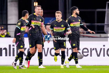 2024-10-19 - Noa Lang of PSV celebrates after scoring his goal during the Netherlands championship, Eredivisie football match between AZ Alkmaar and PSV Eindhoven on October 19, 2024 at AFAS Stadion in Alkmaar, Netherlands - FOOTBALL - NETHERLANDS CHAMP - AZ V PSV - NETHERLANDS EREDIVISIE - SOCCER