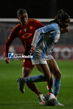 2024-01-13 - Laura Feiersinger of A.S. Roma Women and Aryana Harvey of Pomigliano Calcio Femminile during the 12th day of the Serie A Championship between A.S. Roma Women vs Pomigliano Calcio Femminile on 13 January 2024 at the Tre Fontane Stadium in Rome, Italy. - AS ROMA VS POMIGLIANO WOMEN - ITALIAN SERIE A WOMEN - SOCCER