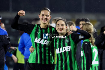 2024-02-10 - Gram Pleidrup of Sassuolo and Maria Luisa Filangeri of Sassuolo Women Sassuolo Women celebrate together the 1-0 victory during the Women's Serie A match between Sassuolo Women and Milan Women at the Enzo Ricci Stadium in Sassuolo on Feb. 10, 2024 in Sassuolo, Italy. - US SASSUOLO VS AC MILAN - ITALIAN SERIE A WOMEN - SOCCER