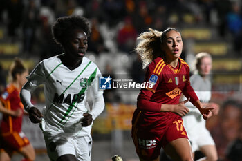 2024-02-13 - Benedicte Simon of U.S. Sassuolo and Alayah Sophia Pilgrim of A.S. Roma Women during the 17th day of the Serie A Championship between A.S. Roma Women vs U.S. Sassuolo Calcio on 13 February 2024 at the Tre Fontane Stadium in Rome, Italy. - AS ROMA VS US SASSUOLO - ITALIAN SERIE A WOMEN - SOCCER