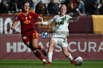 2024-02-13 - Evelyne Viens of A.S. Roma Women and Poje Mihelic of U.S. Sassuolo during the 17th day of the Serie A Championship between A.S. Roma Women vs U.S. Sassuolo Calcio on 13 February 2024 at the Tre Fontane Stadium in Rome, Italy. - AS ROMA VS US SASSUOLO - ITALIAN SERIE A WOMEN - SOCCER