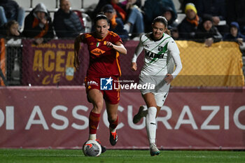 2024-02-13 - Evelyne Viens of A.S. Roma Women and Caroline Pleidrup of U.S. Sassuolo during the 17th day of the Serie A Championship between A.S. Roma Women vs U.S. Sassuolo Calcio on 13 February 2024 at the Tre Fontane Stadium in Rome, Italy. - AS ROMA VS US SASSUOLO - ITALIAN SERIE A WOMEN - SOCCER