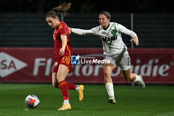 2024-02-13 - Erika Santoro of U.S. Sassuolo and Emilie Haavi of A.S. Roma Women during the 17th day of the Serie A Championship between A.S. Roma Women vs U.S. Sassuolo Calcio on 13 February 2024 at the Tre Fontane Stadium in Rome, Italy. - AS ROMA VS US SASSUOLO - ITALIAN SERIE A WOMEN - SOCCER