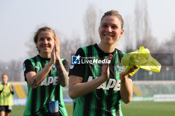2024-02-17 - Cecilia Prugna of Sassuolo Women and Lana Clelland of Sassuolo Women celebrate together the 2-0 victory during the Serie A Femminile match between Sassuolo Women and Sampdoria Women at Stadio Enzo Ricci Sassuolo on February 17, 2024 in Sassuolo, Italy. - US SASSUOLO VS UC SAMPDORIA - ITALIAN SERIE A WOMEN - SOCCER